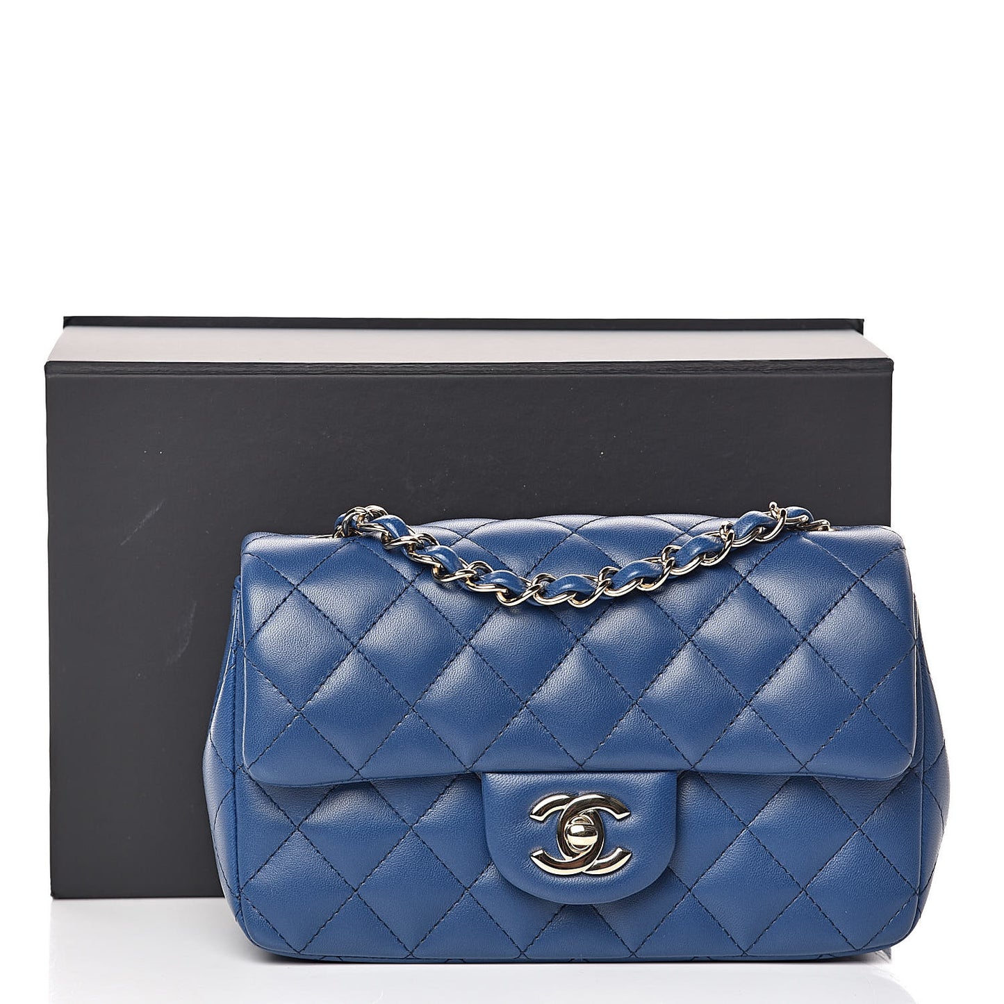 Lambskin Quilted Mini Rectangular Flap Blue