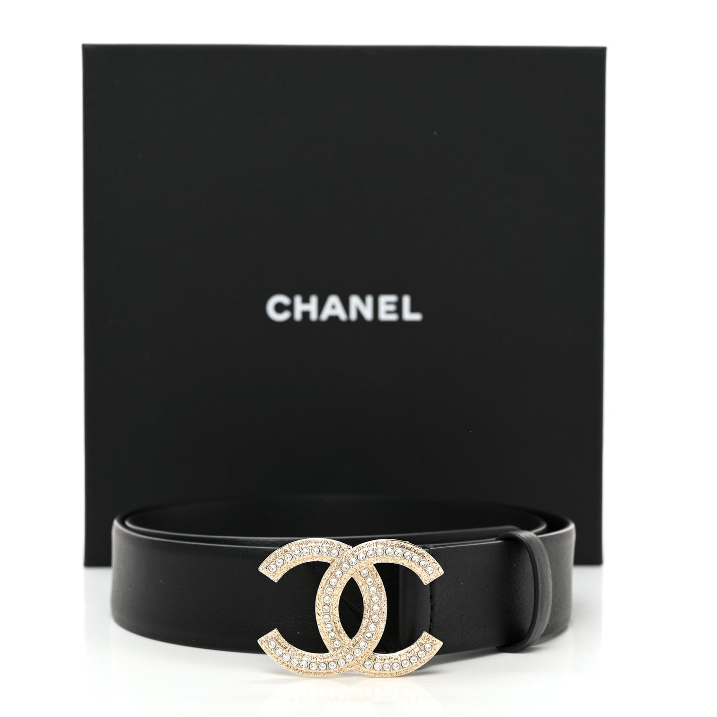 Calfskin Crystal CC Belt 80/32 Black
