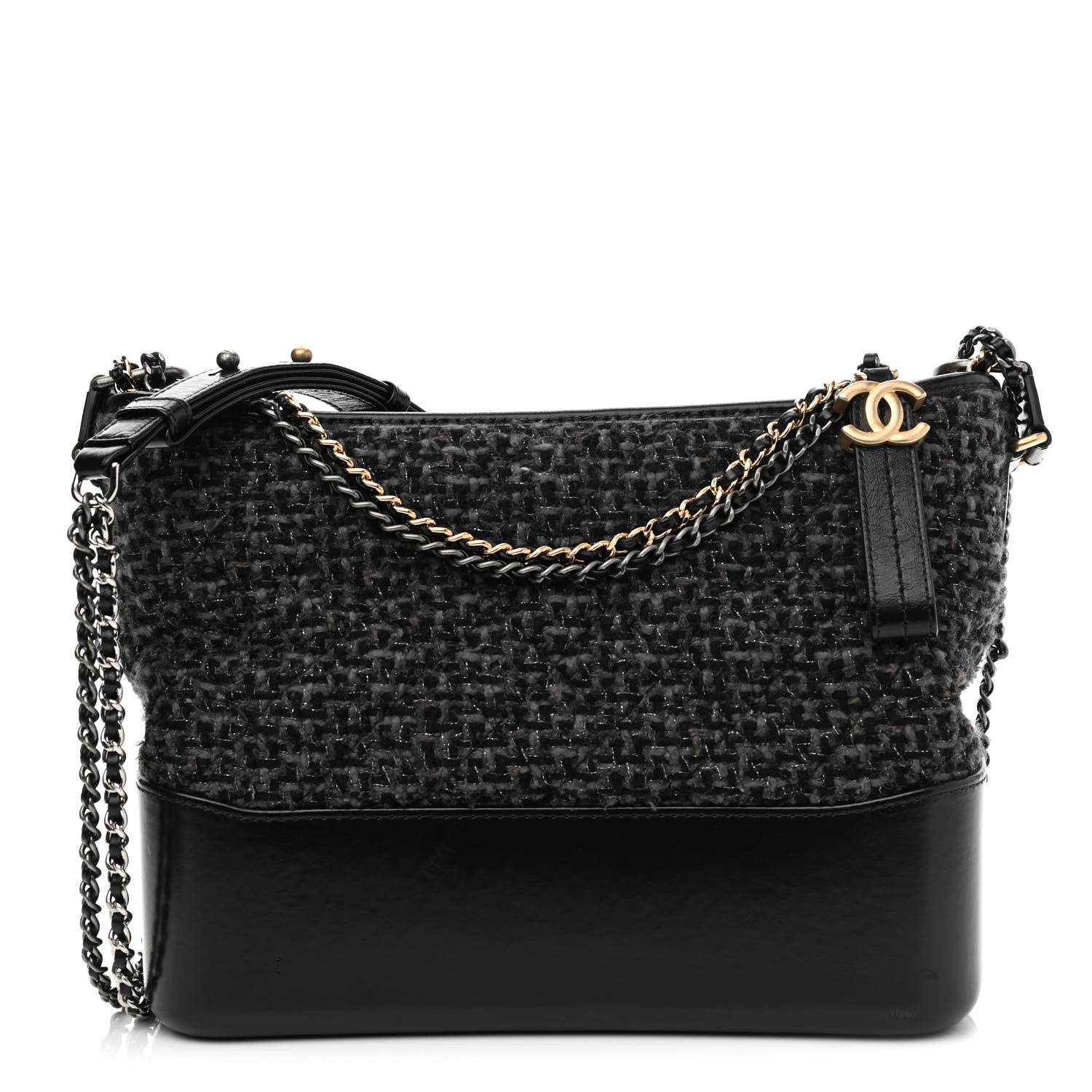Chanel Tweed Calfskin Quilted Medium Gabrielle Hobo Black 1 of 10