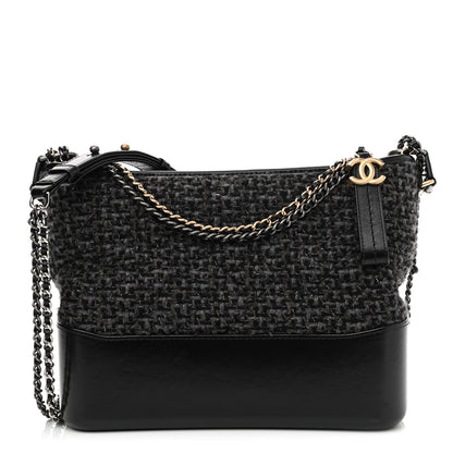 Chanel Tweed Calfskin Quilted Medium Gabrielle Hobo Black 1 of 10