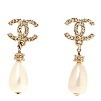 Chanel Crystal Pearl CC Drop Earrings Gold 1 of 5