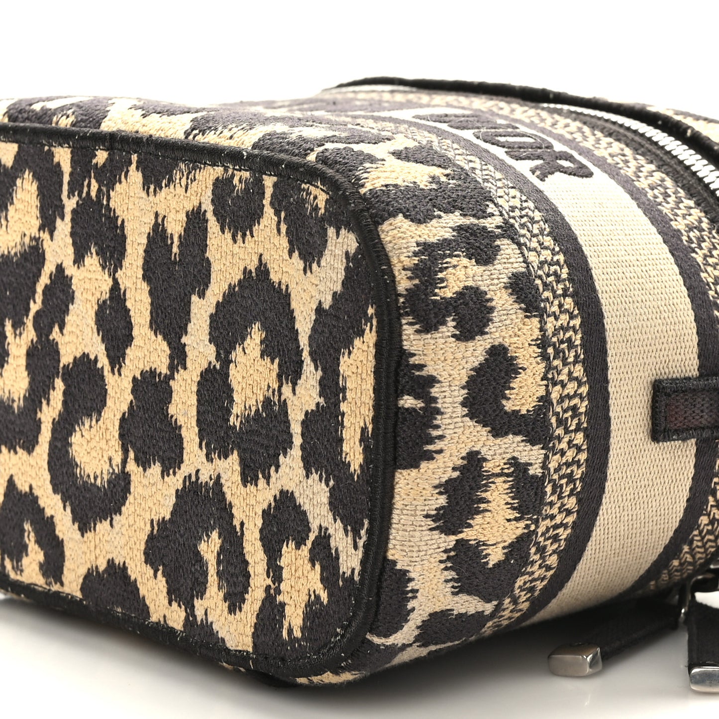 Canvas Mizza Embroidered Small Leopard Travel Vanity Case Beige