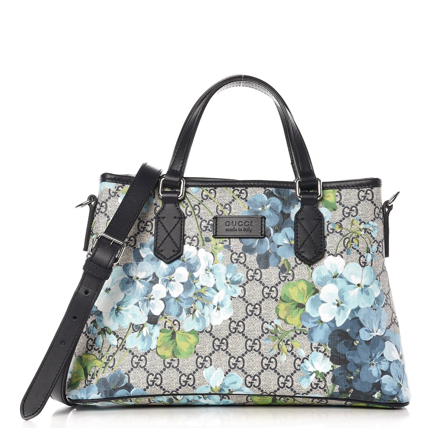 GG Supreme Monogram Blooms Small Zippered Tote Blue