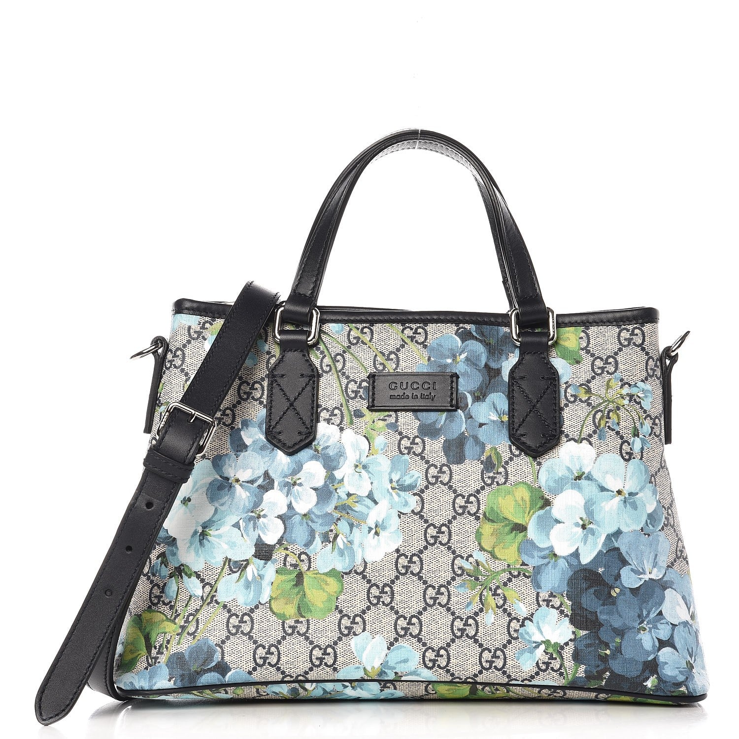 Gucci GG Supreme Monogram Blooms Small Zippered Tote Blue 1 of 7