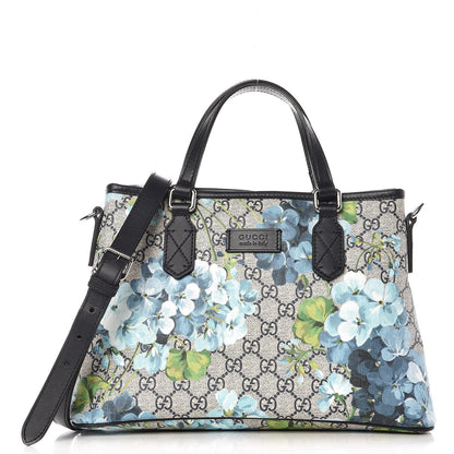 Gucci GG Supreme Monogram Blooms Small Zippered Tote Blue 1 of 7