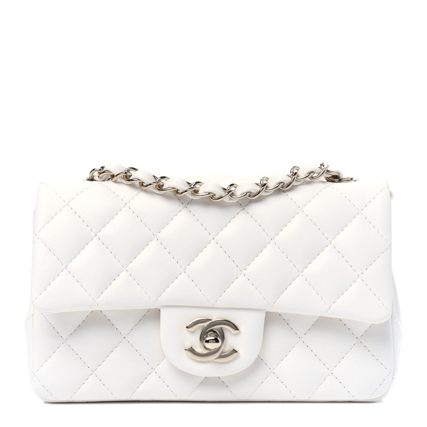 Lambskin Quilted Mini Rectangular Flap White