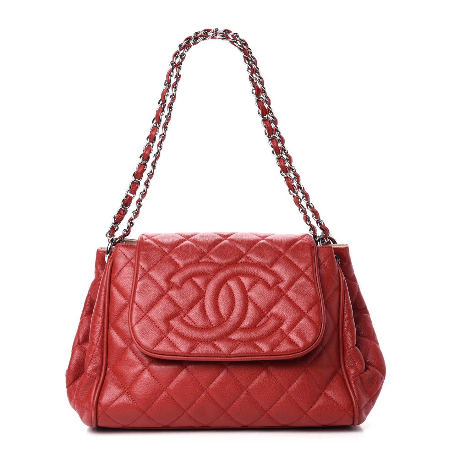 Caviar Quilted Timeless Accordion Flap Red