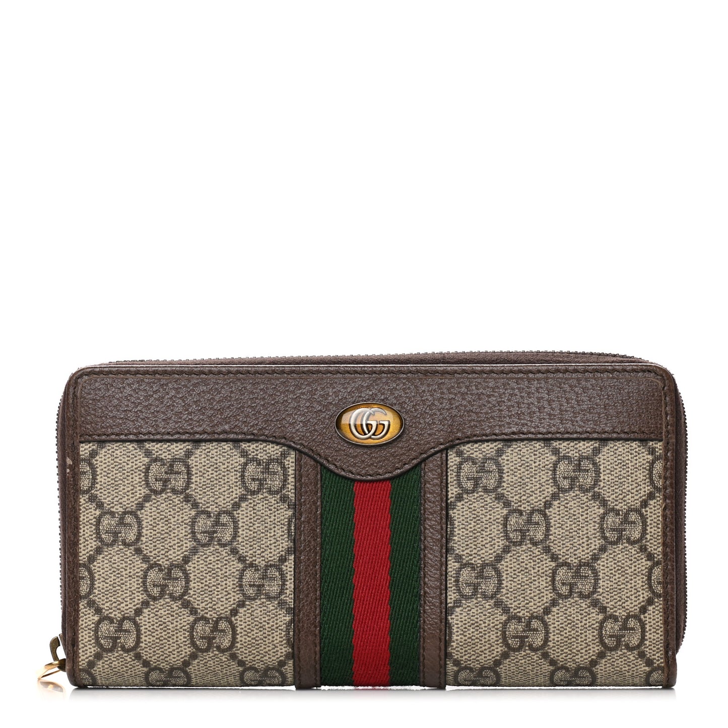 GG Supreme Monogram Web Ophidia Zip Around Wallet Brown