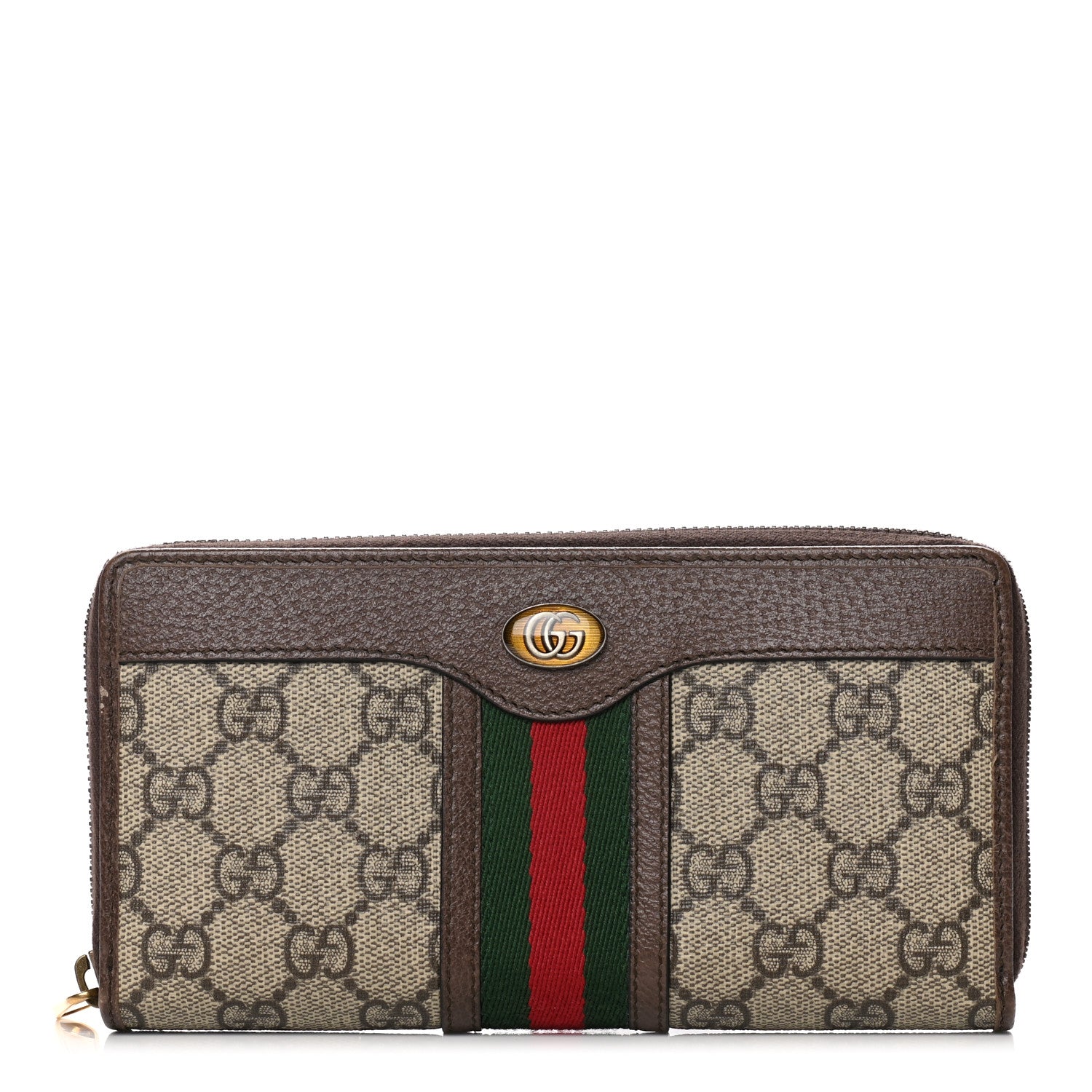 Gucci GG Supreme Monogram Web Ophidia Zip Around Wallet Brown 1 of 9