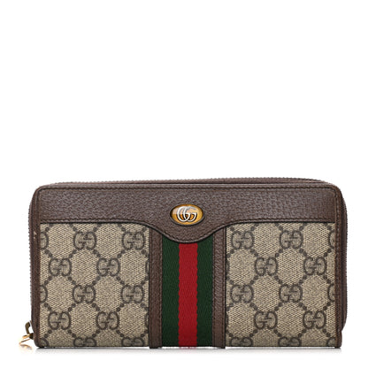 Gucci GG Supreme Monogram Web Ophidia Zip Around Wallet Brown 1 of 9