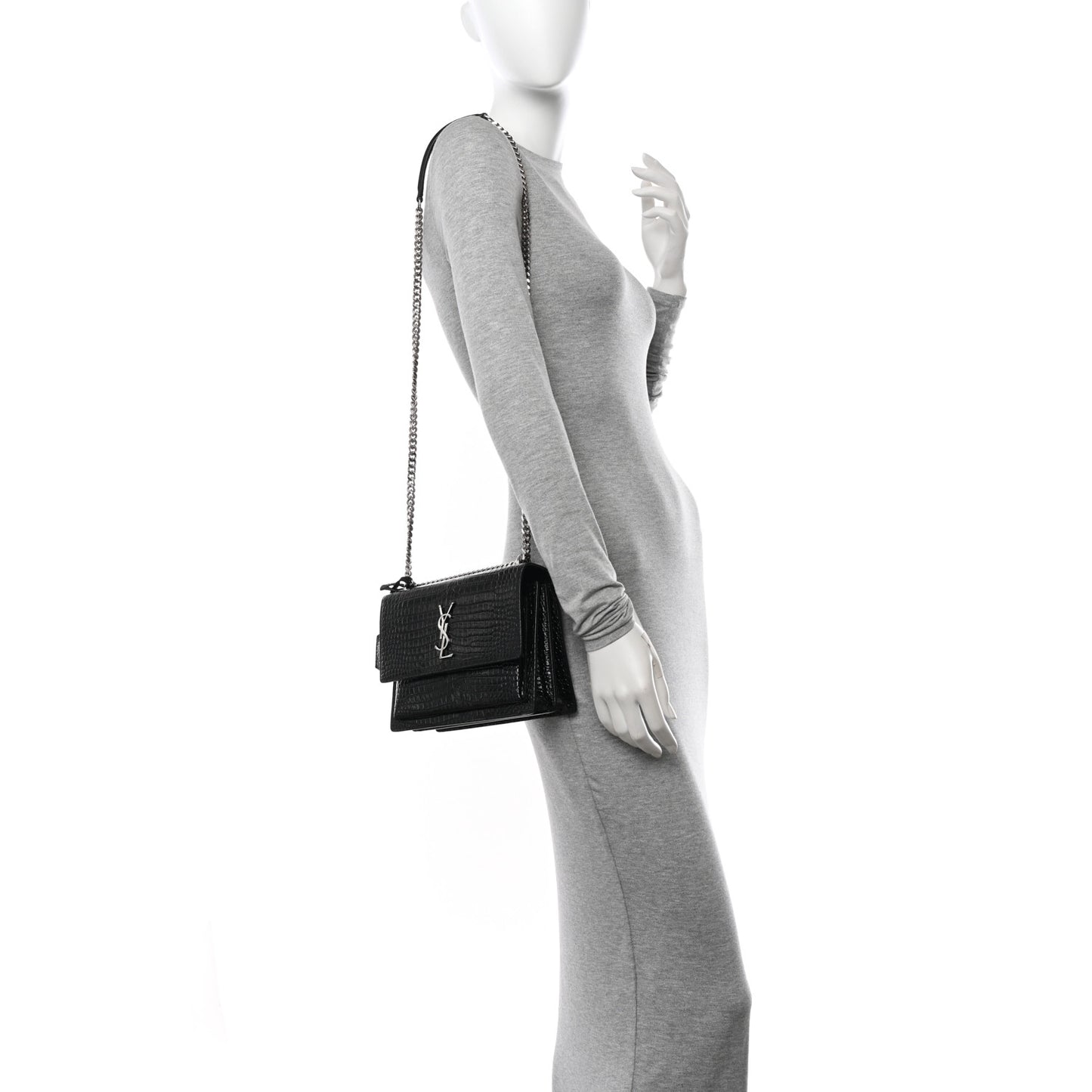 Calfskin Crocodile Embossed Medium Monogram Sunset Black