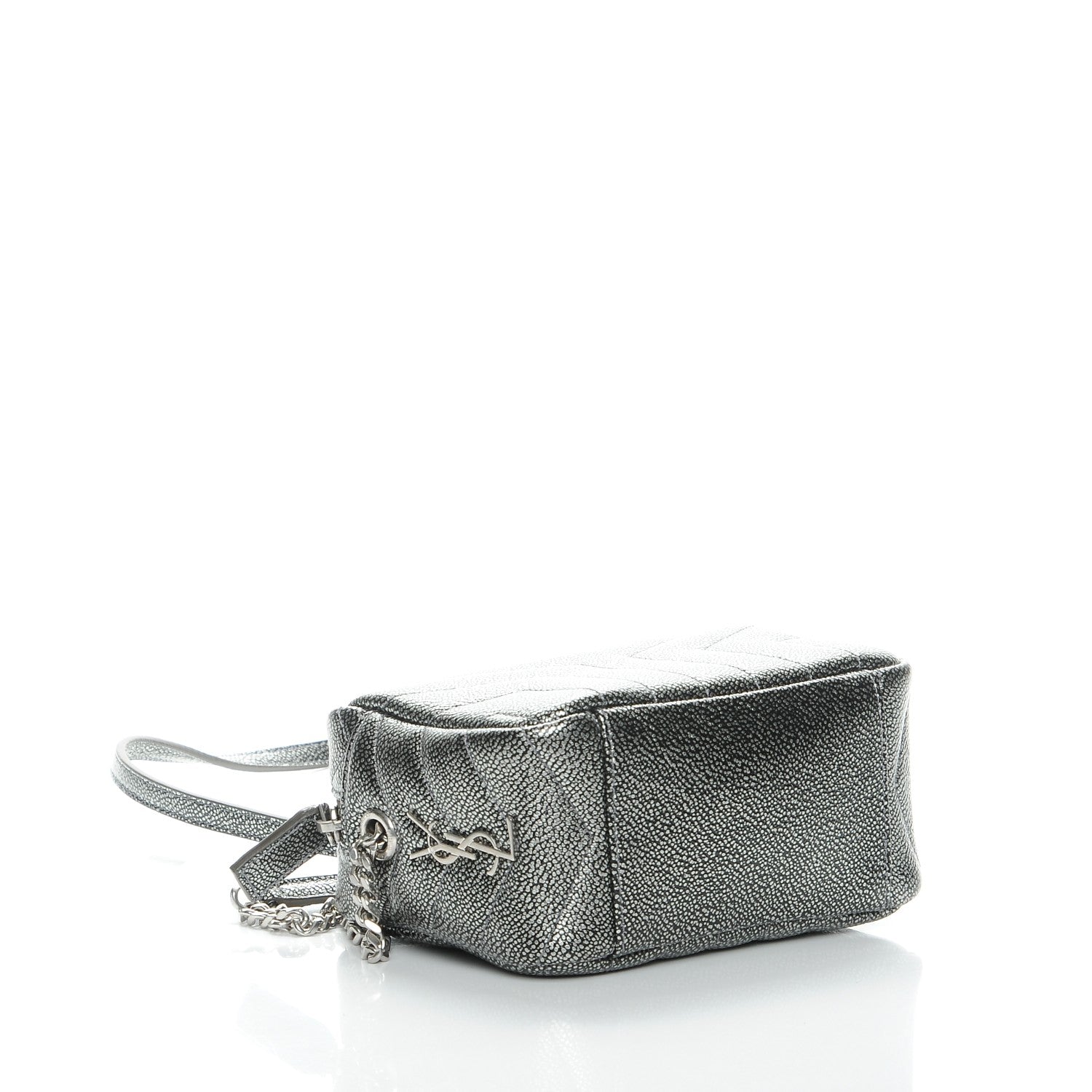 Saint Laurent Metallic Grain De Poudre Y Quilted Monogram Mini Loulou Camera Bag Gun Metal 4 of 7
