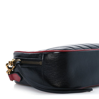 Gucci Vintage Effect Calfskin Matelasse Diagonal Small Torchon GG Marmont Bamboo Top Handle Shoulder Bag Black Romantic Cherry 9 of 10