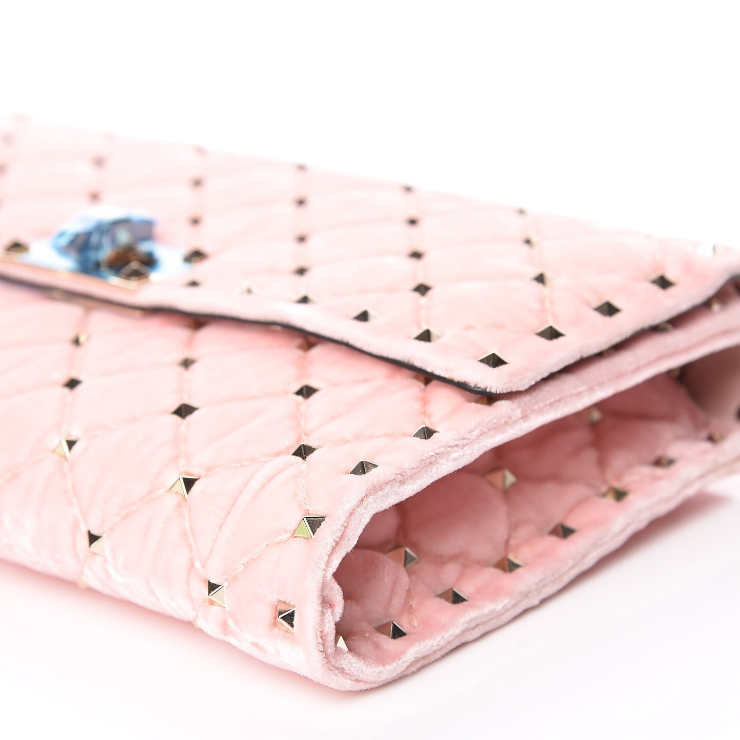 Velvet Rockstud Spike Wallet on Chain Water Rose