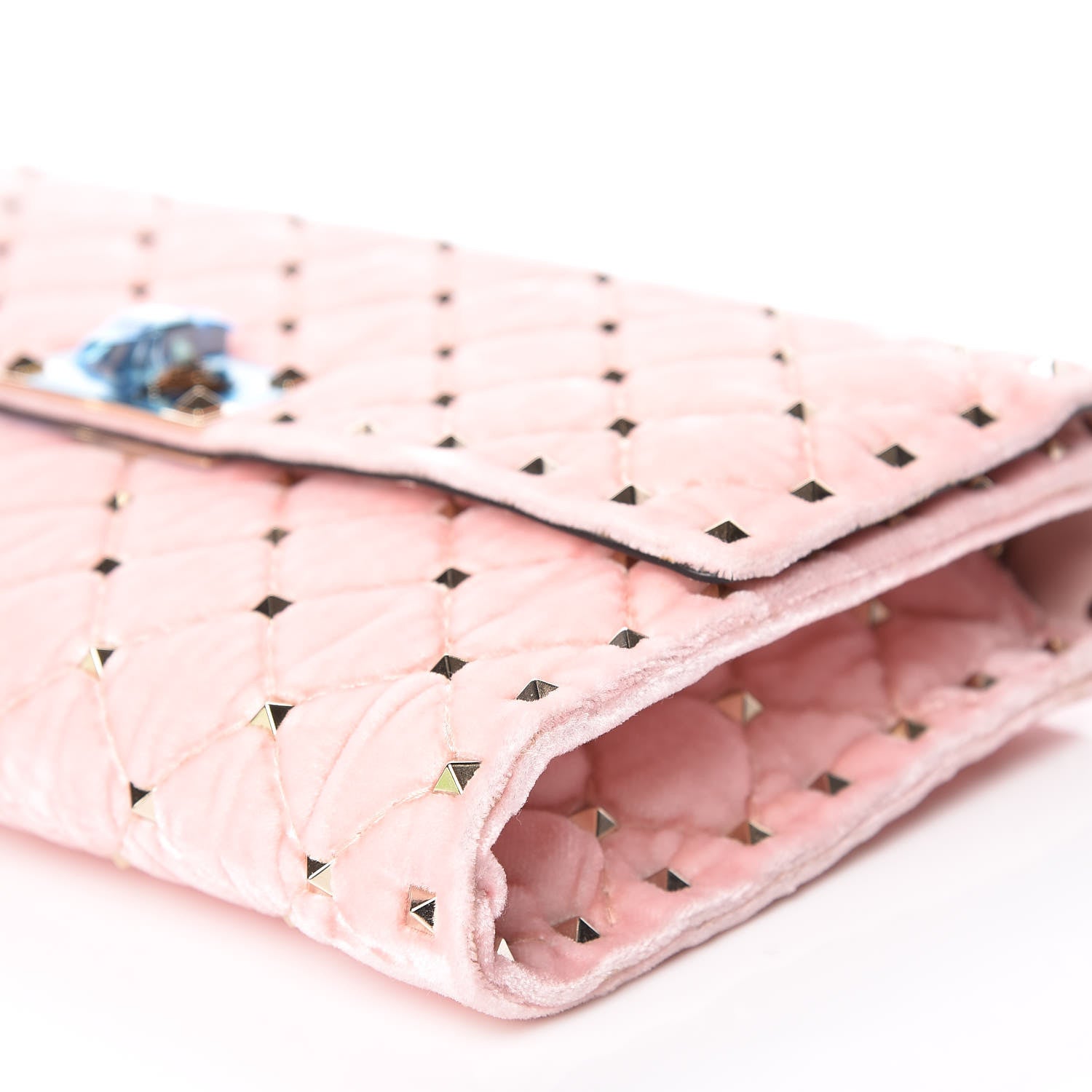 Valentino Garavani Velvet Rockstud Spike Wallet on Chain Water Rose 6 of 11