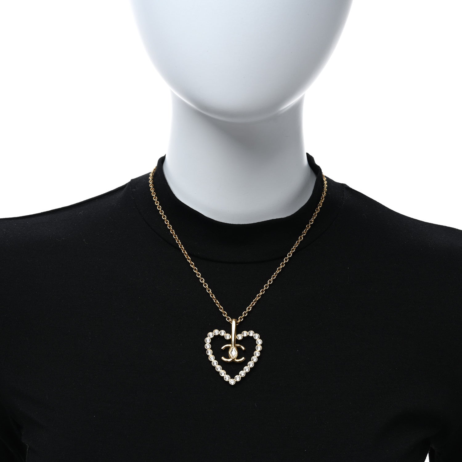 Chanel Crystal CC Heart Necklace Gold 2 of 4