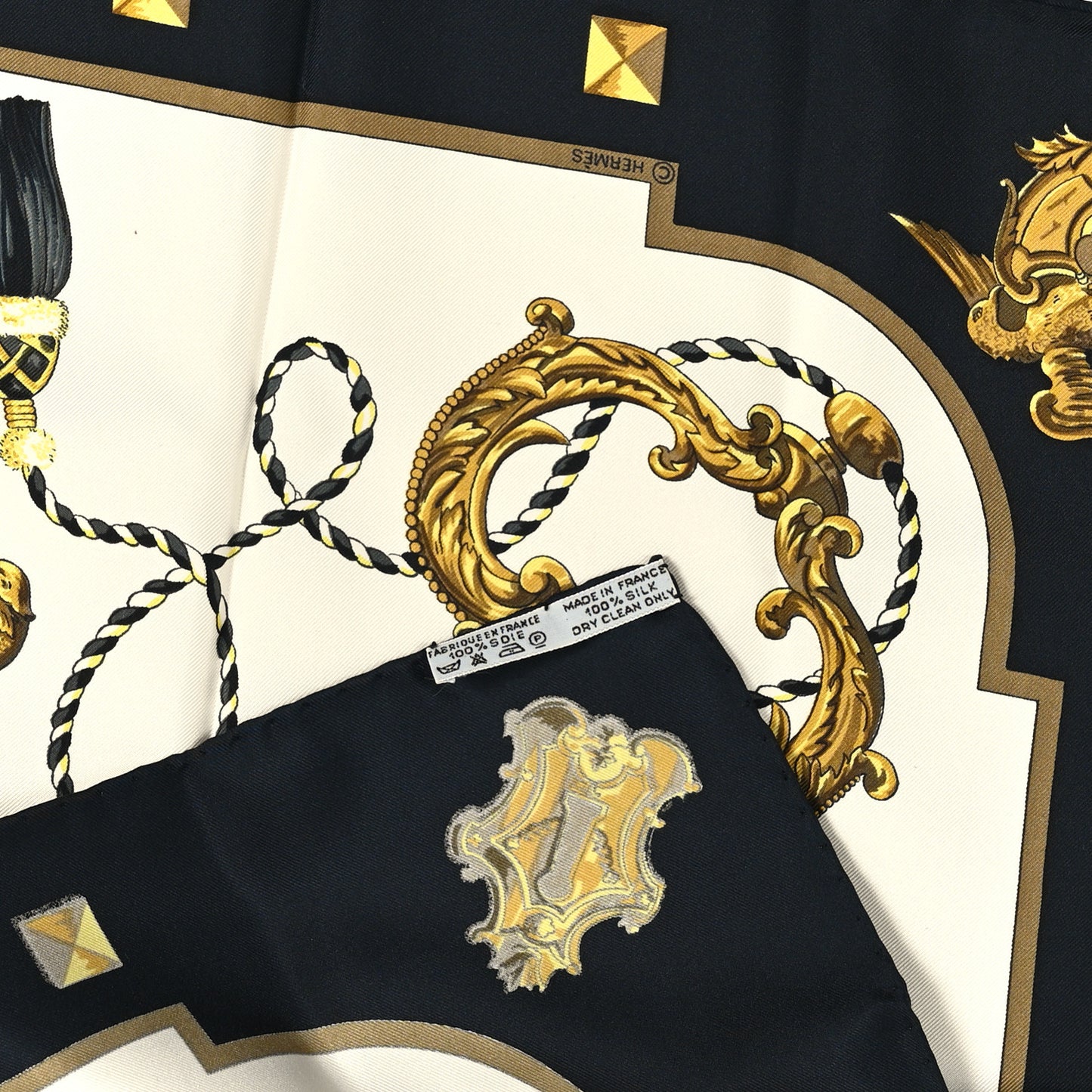 Silk Keys Les Cles Scarf 90 Black Gold