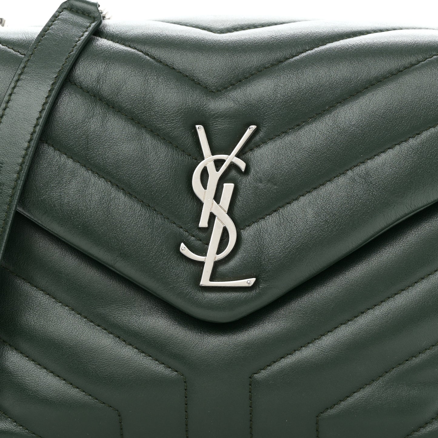 Calfskin Y Quilted Monogram Small Loulou Chain Satchel Olive