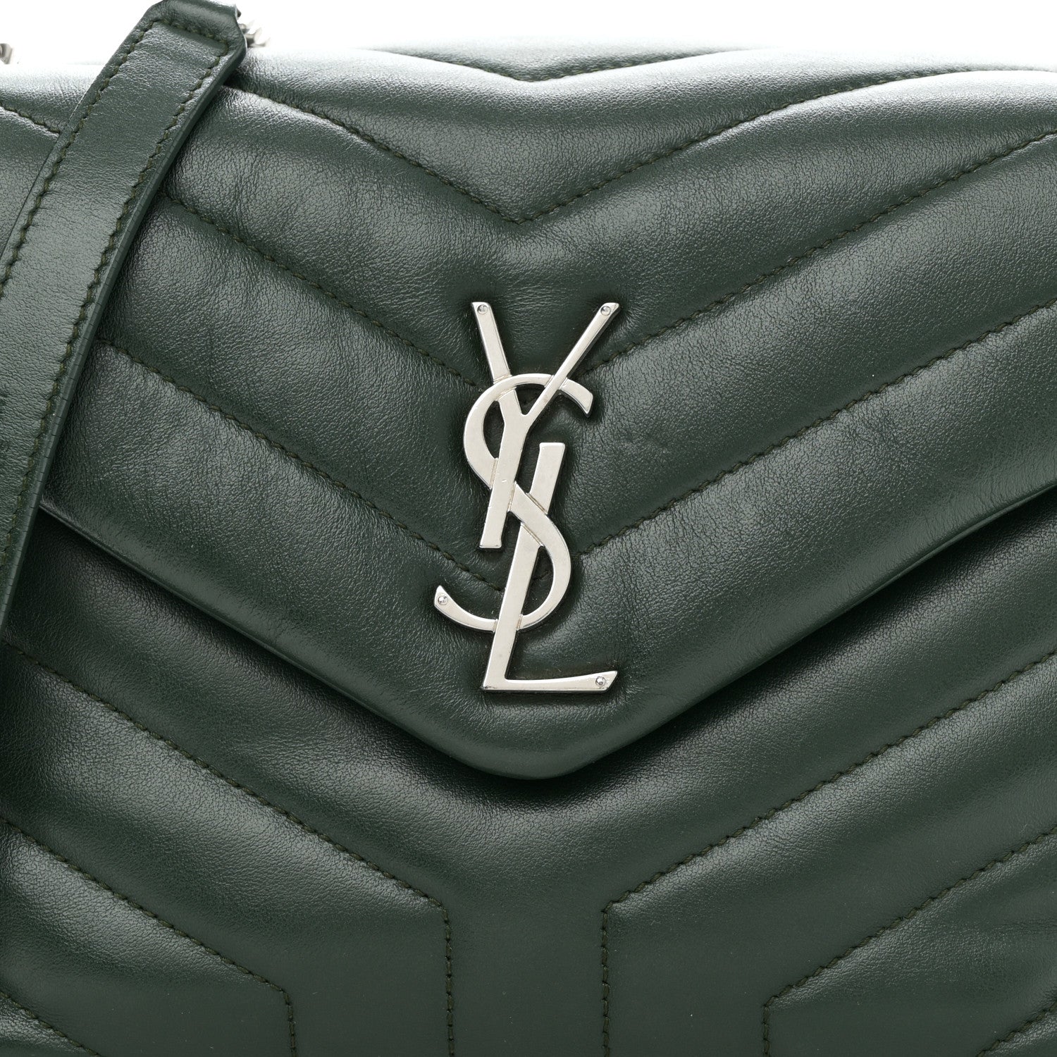 Saint Laurent Calfskin Y Quilted Monogram Small Loulou Chain Satchel Olive 7 of 9