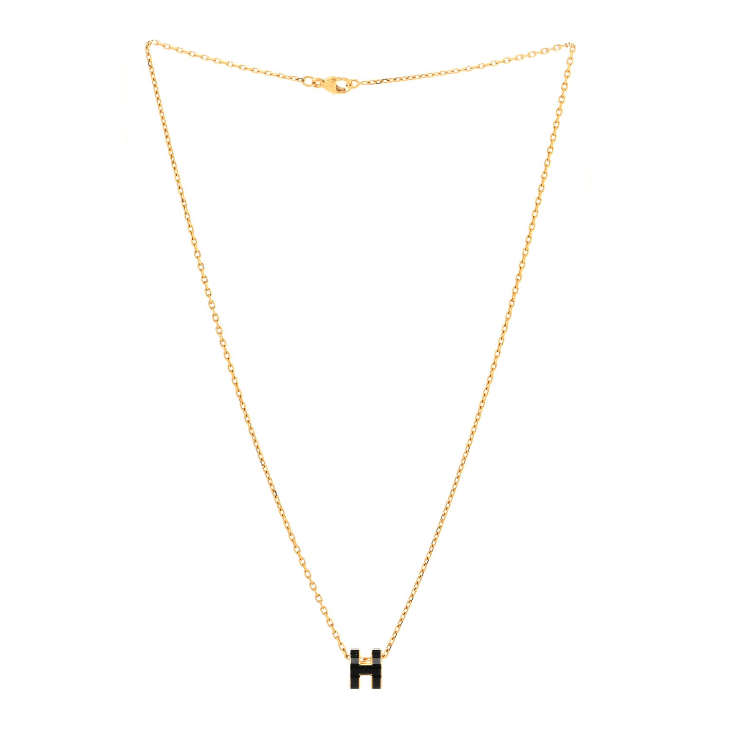 Hermes Lacquered Gold Mini Pop H Pendant Necklace Black 3 of 5
