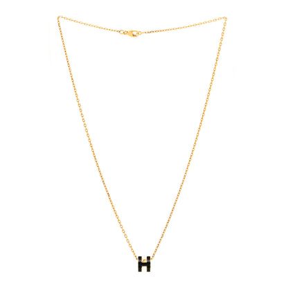 Hermes Lacquered Gold Mini Pop H Pendant Necklace Black 3 of 5