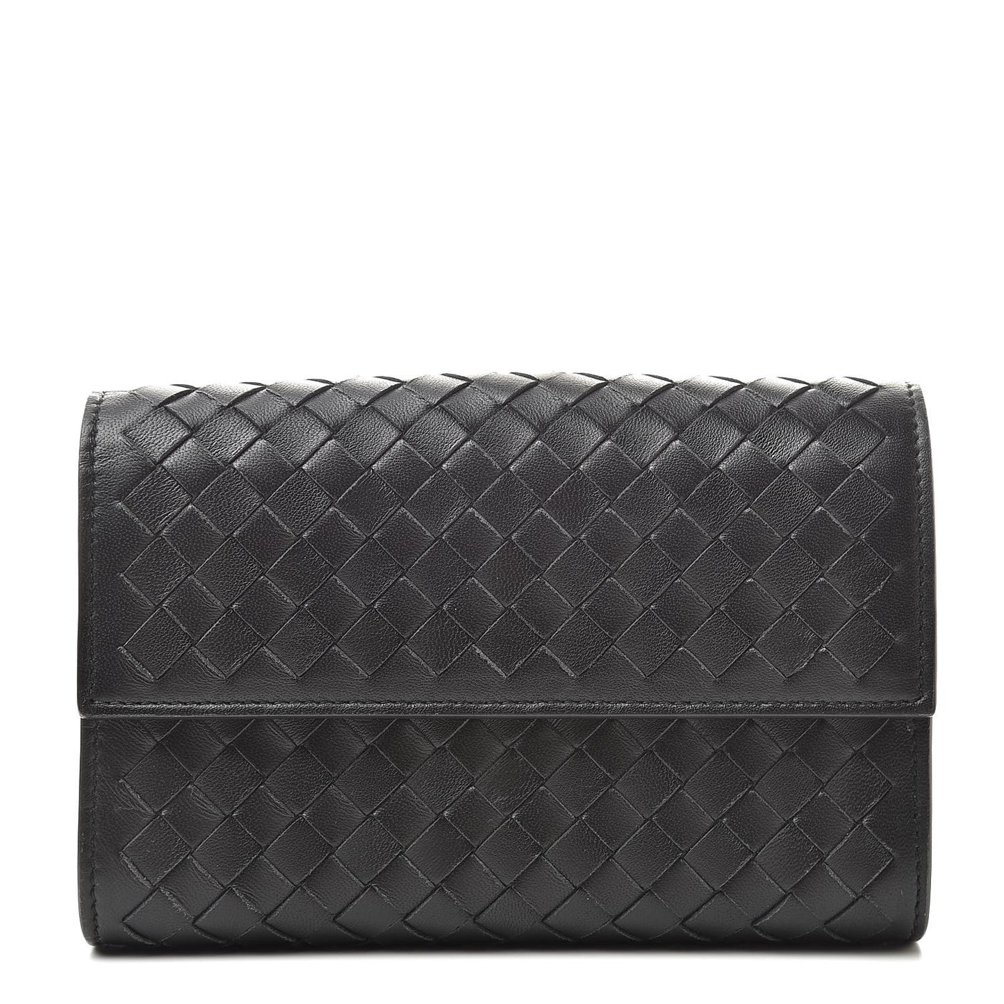 Nappa Intrecciato Continental Compact Wallet Black