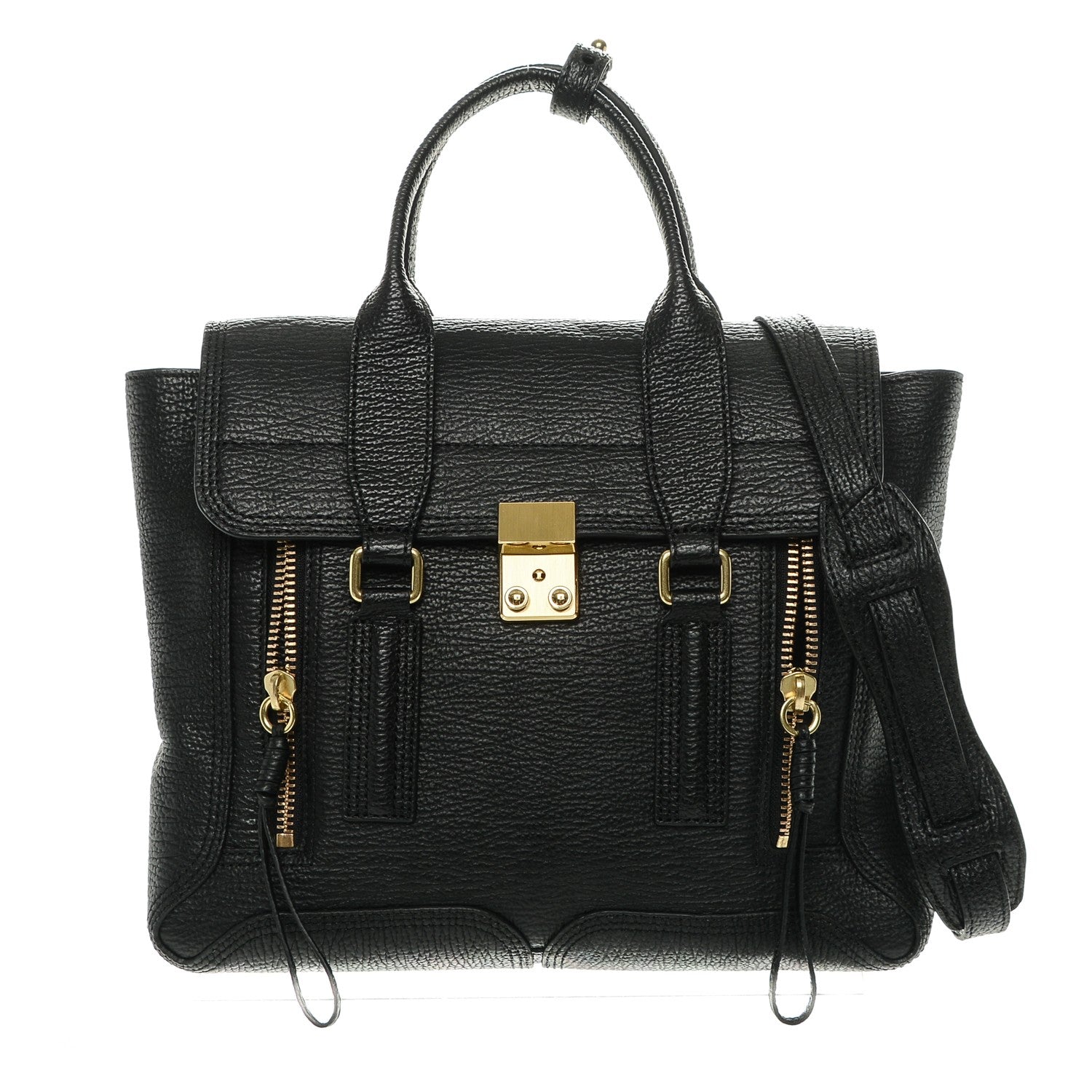 3.1 Phillip Lim 3.1 Textured Calfskin Medium Pashli Satchel Black 1 of 8