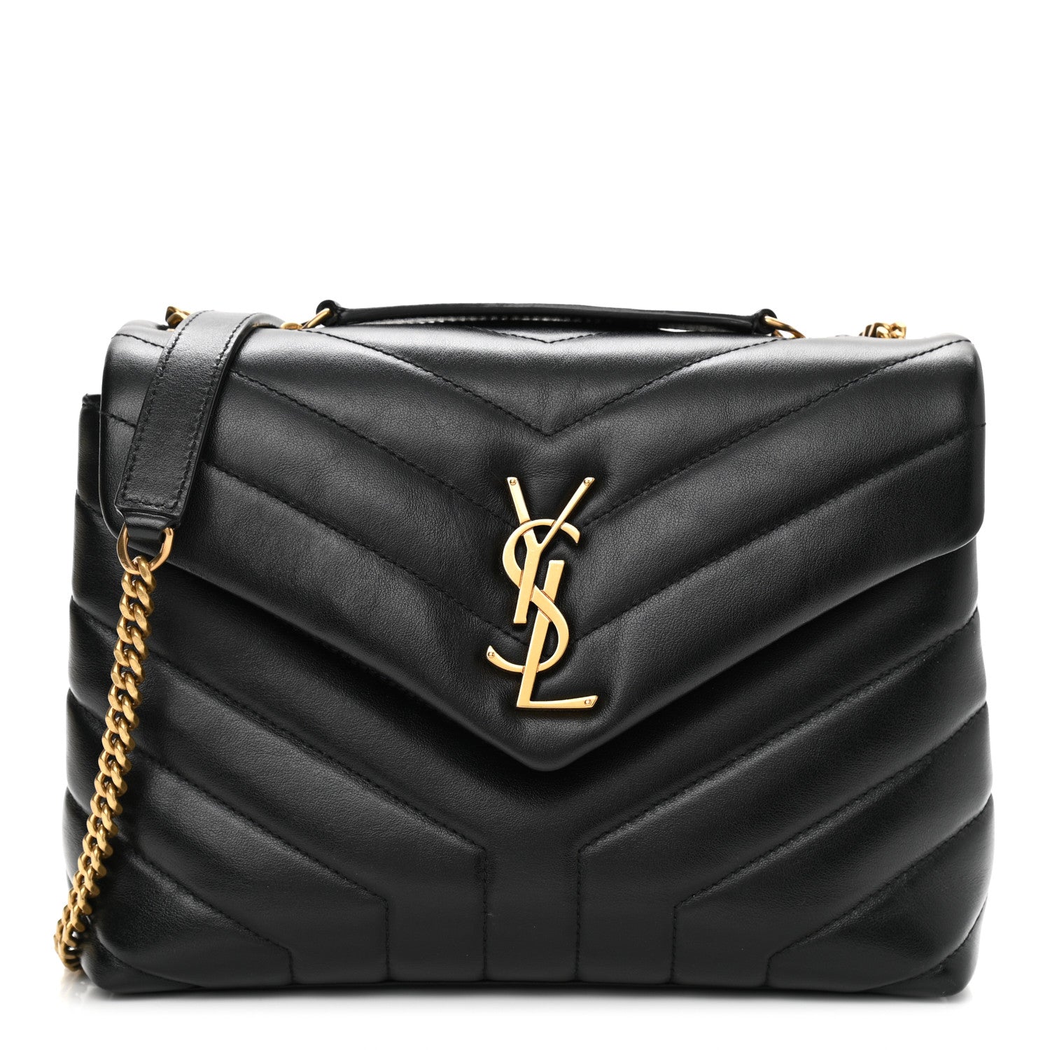 Saint Laurent Calfskin Y Quilted Monogram Small Loulou Chain Satchel Black 2 of 11