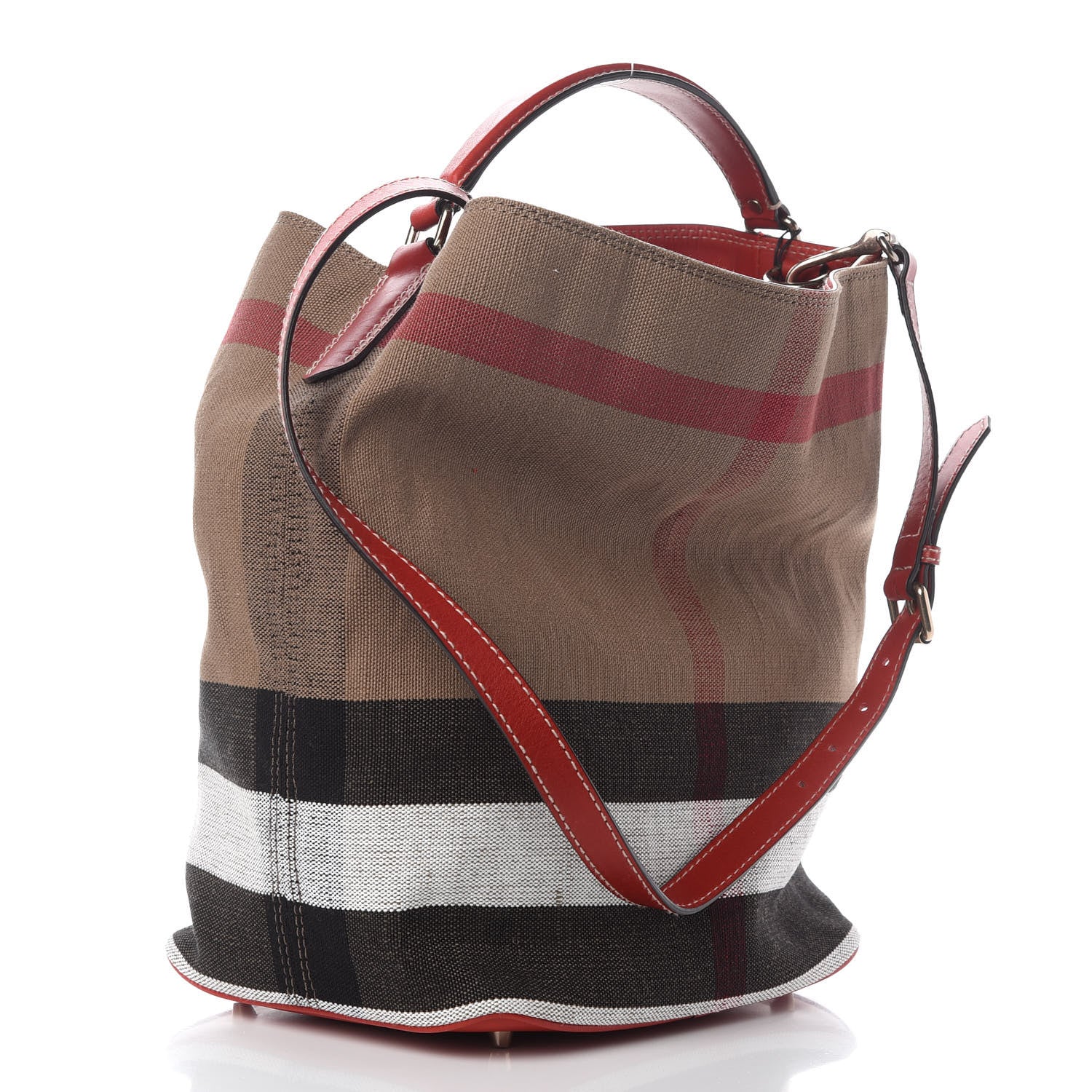Burberry Canvas Mega Check Medium Ashby Bucket Bag Red 2 of 7
