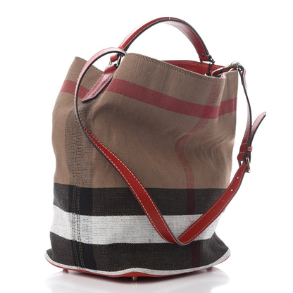 Burberry Canvas Mega Check Medium Ashby Bucket Bag Red 2 of 7