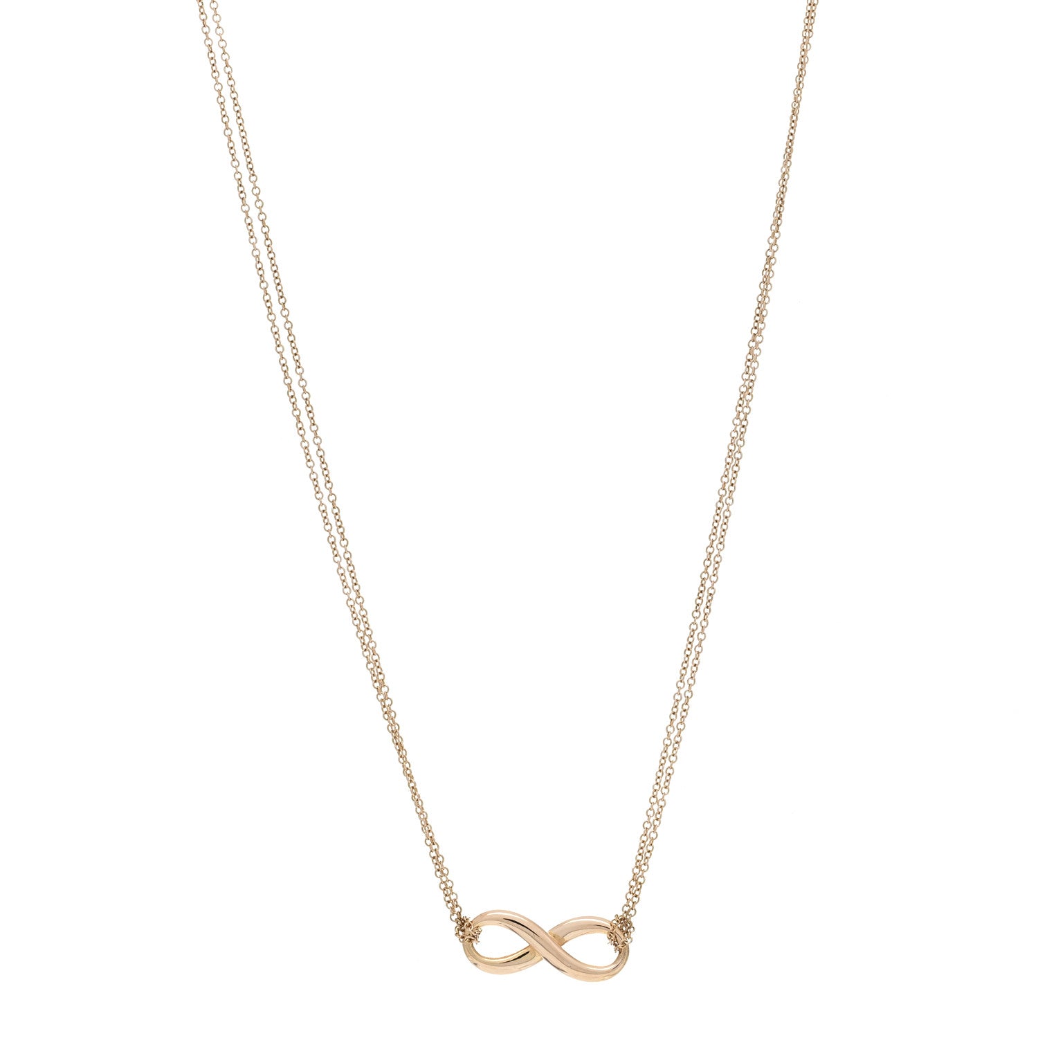 Tiffany 18K Rose Gold Infinity Double Chain Pendant Necklace 1 of 4