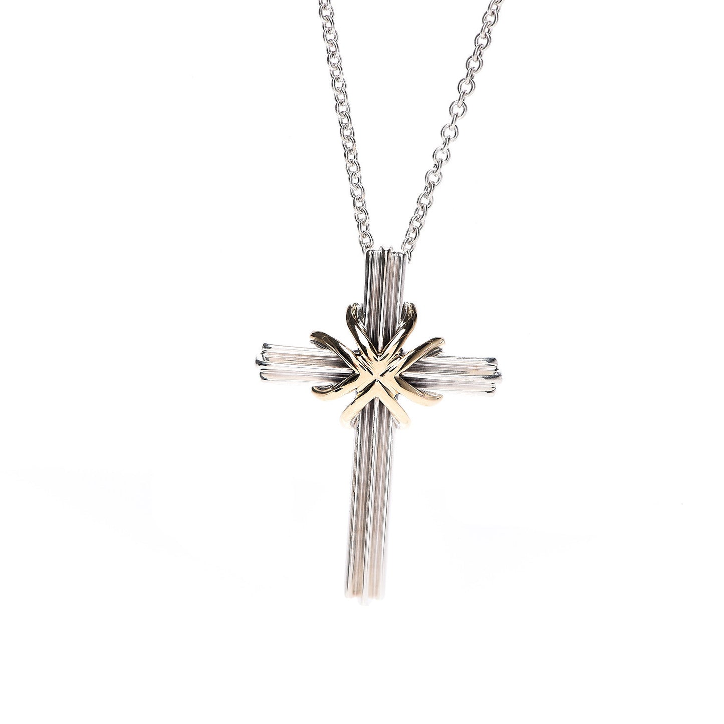 Sterling Silver 18K Yellow Gold Cross Pendant Necklace