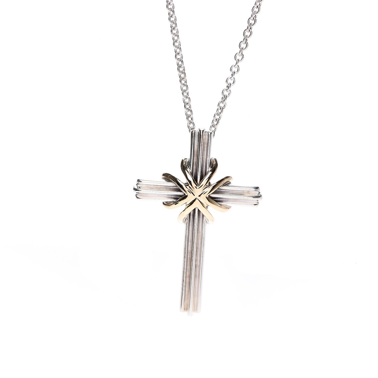 Tiffany Sterling Silver 18K Yellow Gold Cross Pendant Necklace 4 of 7