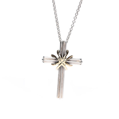 Tiffany Sterling Silver 18K Yellow Gold Cross Pendant Necklace 4 of 7