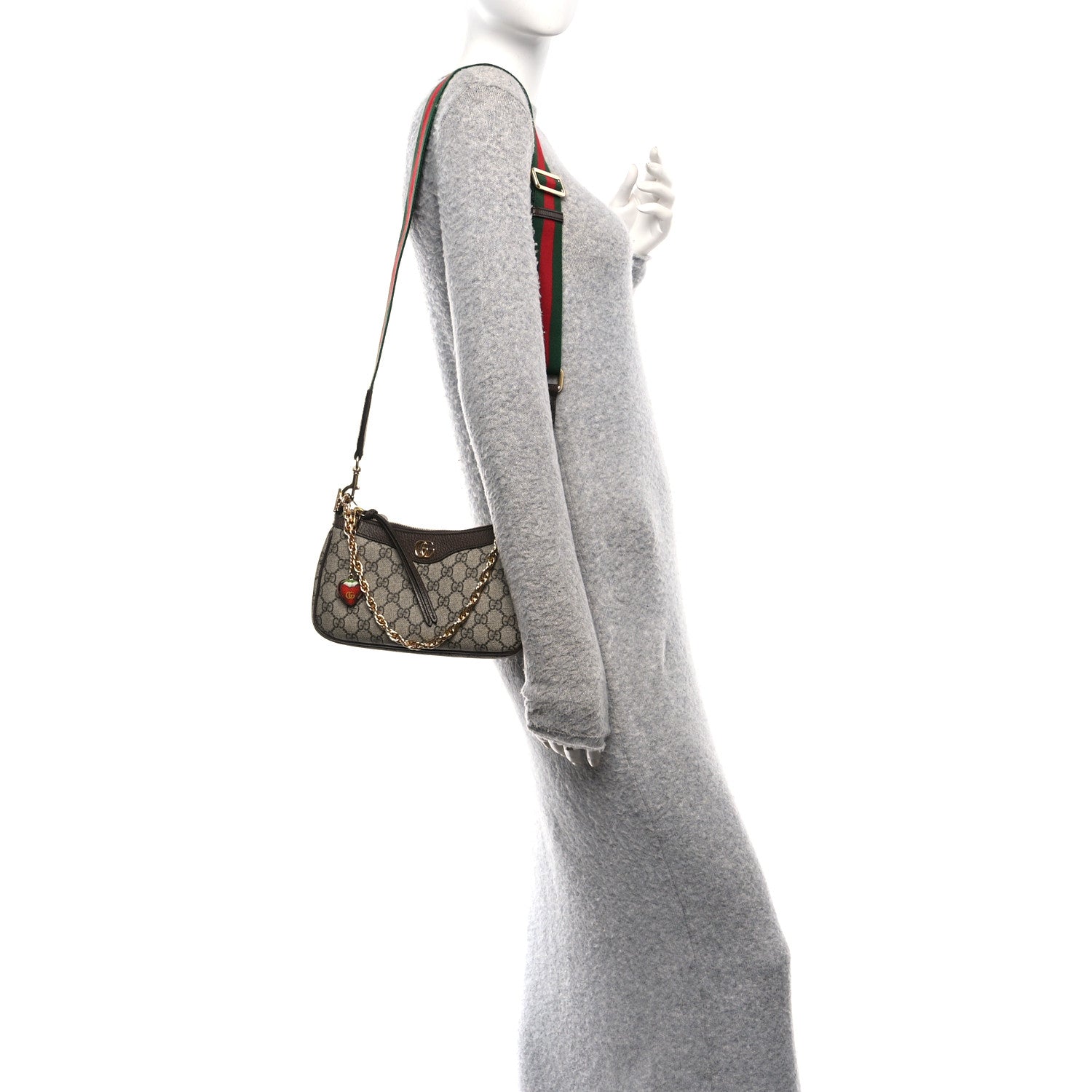 Gucci GG Supreme Monogram Textured Dollar Calfskin Web Small Ophidia GG Handbag Beige Ebony New Acero 2 of 11