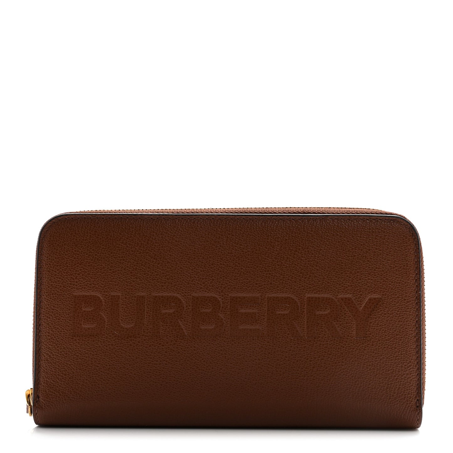 Grainy Calfskin Logo Zip Around Wallet Chestnut Brown