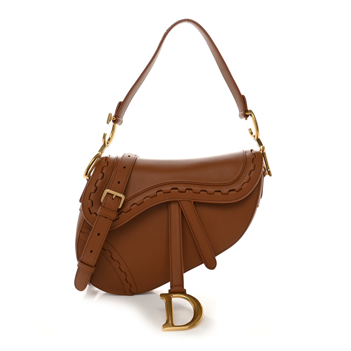 Bobby Calfskin Marquetry Saddle Bag With Strap Marron
