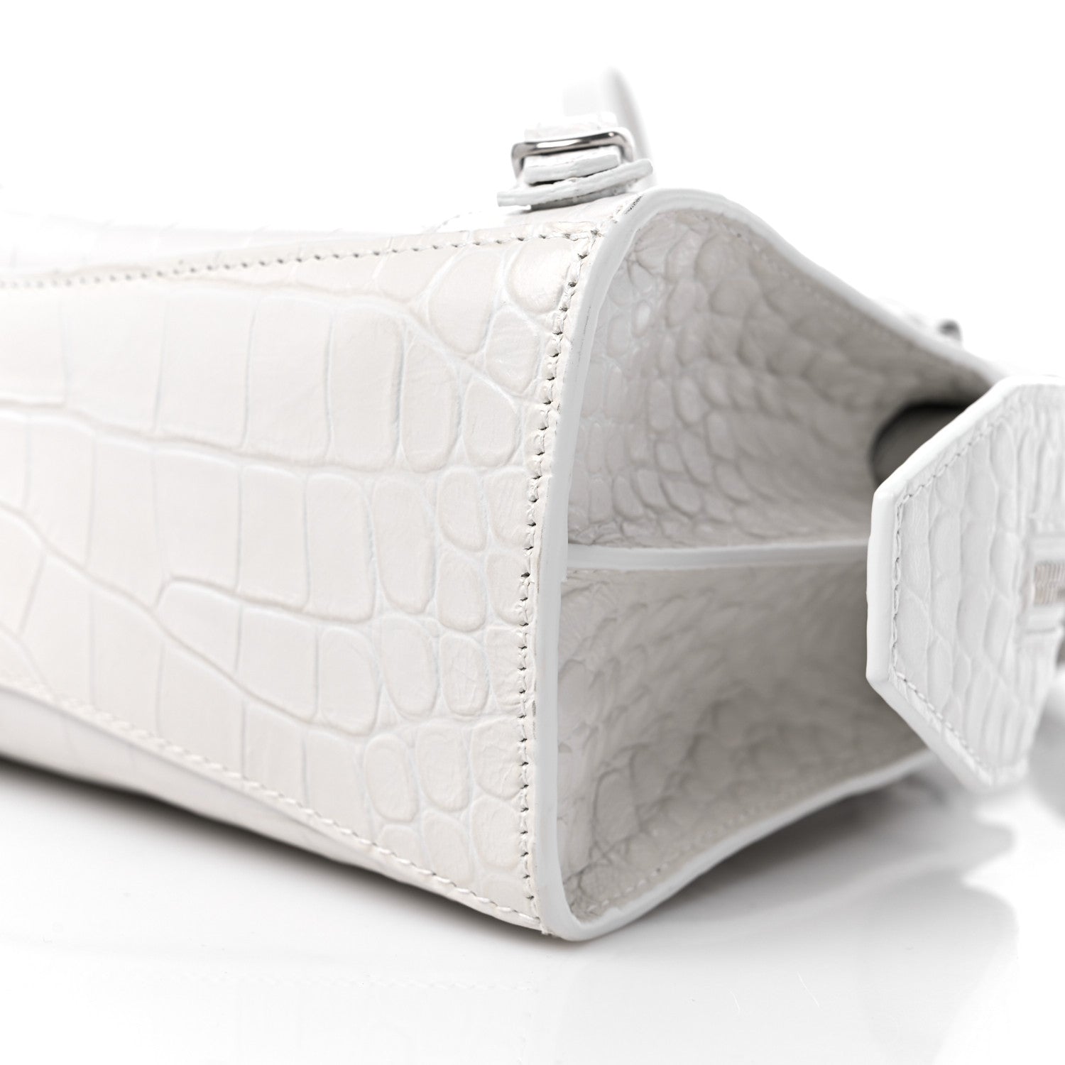Balenciaga Extra Supple Calfskin Crocodile Embossed Neo Classic Silver Hardware Mini City White 8 of 9