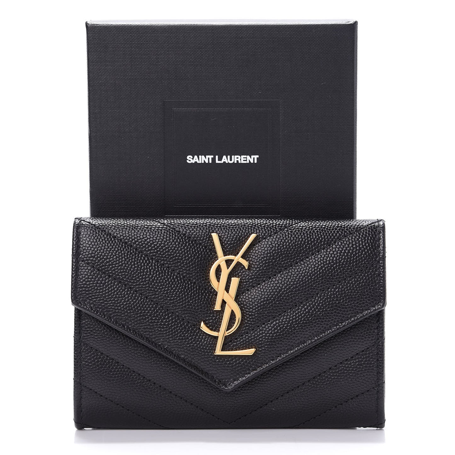 Grain De Poudre Matelasse Chevron Small Monogram Envelope Wallet Black