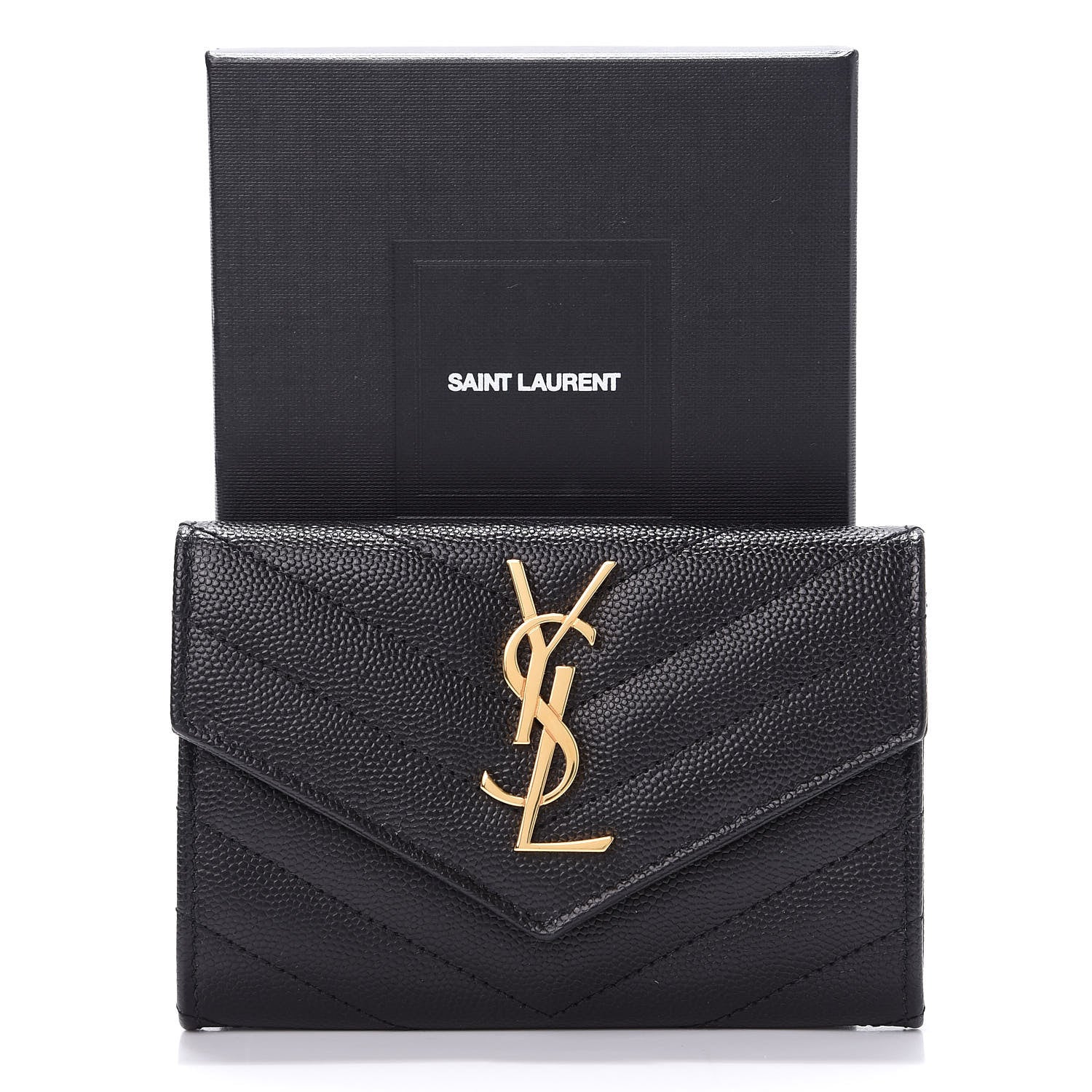 Saint Laurent Grain De Poudre Matelasse Chevron Small Monogram Envelope Wallet Black 10 of 10