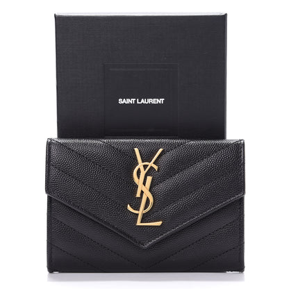 Saint Laurent Grain De Poudre Matelasse Chevron Small Monogram Envelope Wallet Black 10 of 10