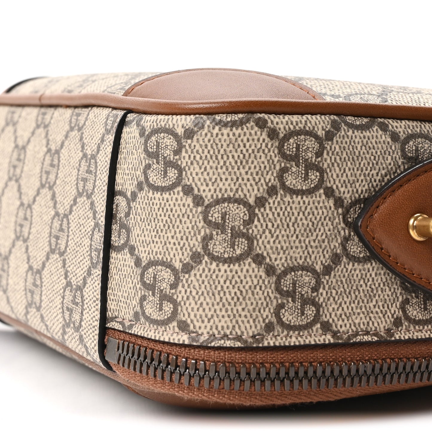 GG Supreme Monogram Textured Calfskin Emblem Mini Crossbody Beige Dark Brown