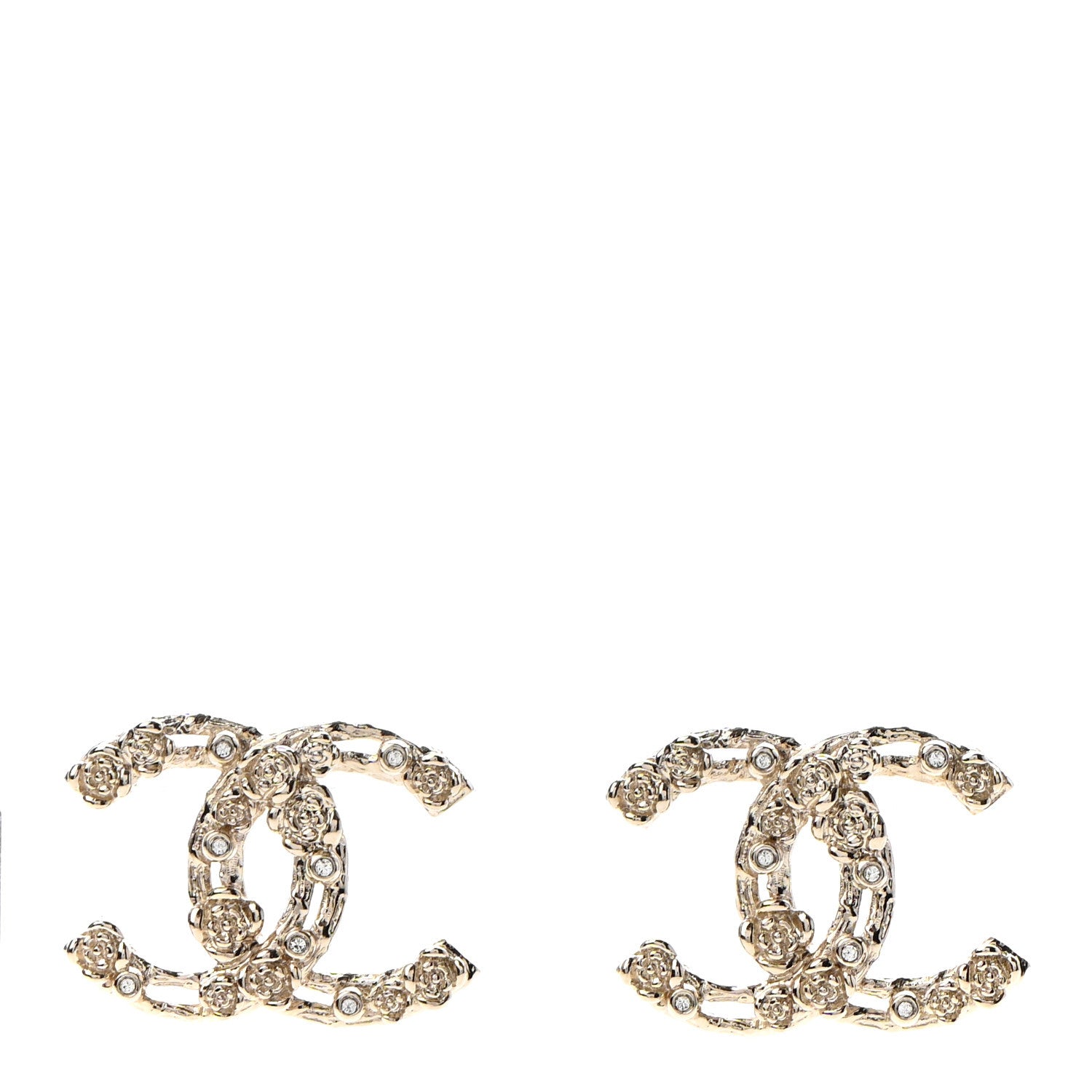 Chanel Crystal CC Camellia Earrings Gold 1 of 4