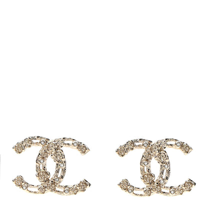 Chanel Crystal CC Camellia Earrings Gold 1 of 4
