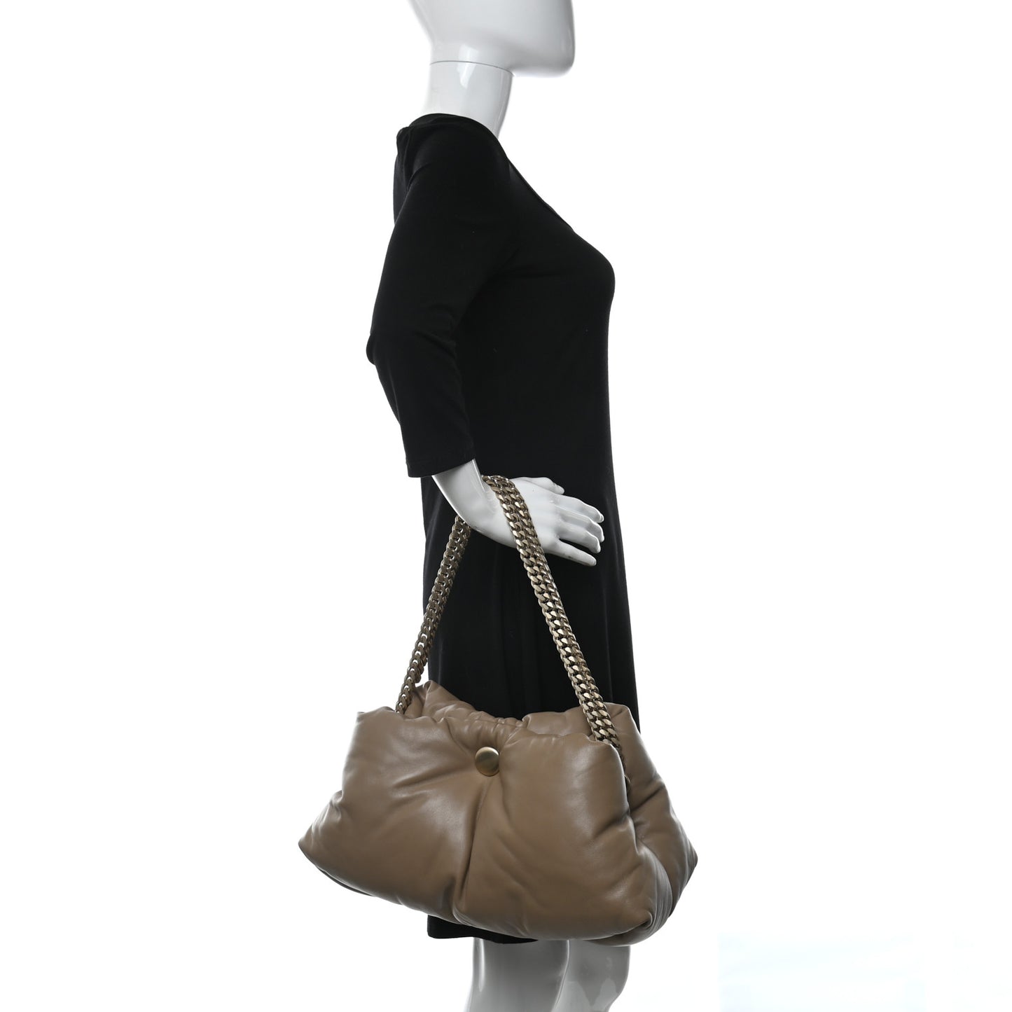 Lambskin Puffy Tobo Chain Shoulder Bag Light Taupe