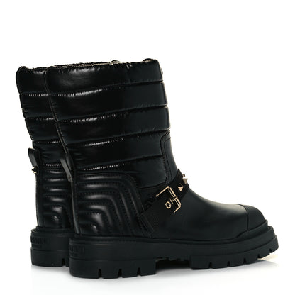Valentino Garavani Calfskin Nylon Quilted Waterproof Rockstud 40mm Biker Boots 39 Black 4 of 9
