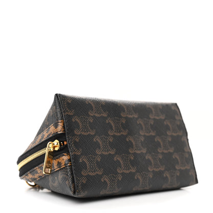 Celine Triomphe Canvas Calfskin Leopard Print Mini Clutch on Chain Black Tan 4 of 13