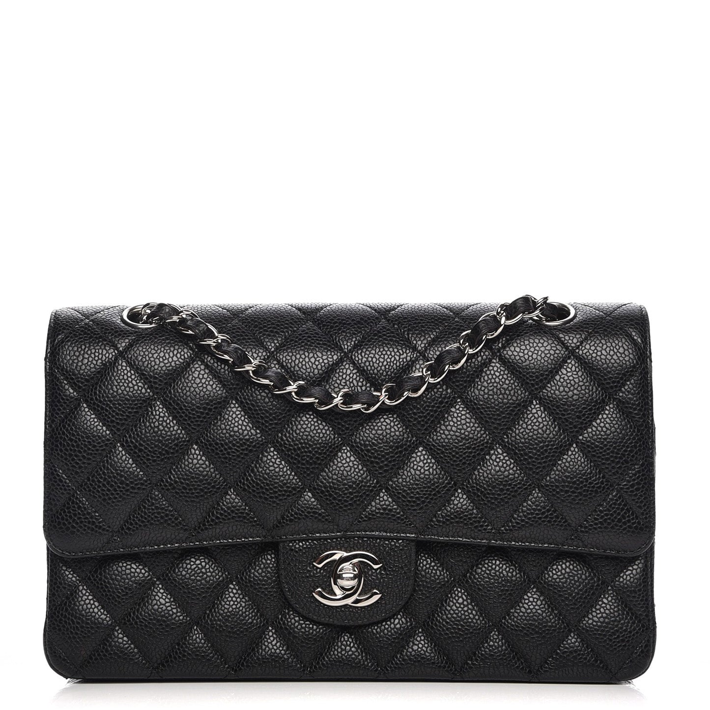 Caviar Quilted Medium Double Flap Black