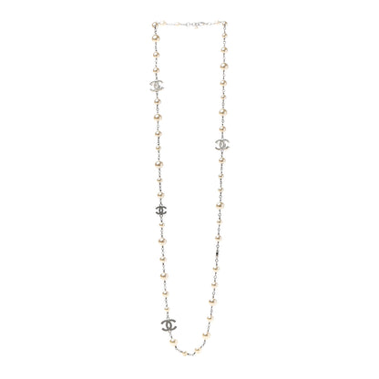 Chanel Graduated Pearl Crystal CC Long Necklace Silver 3 of 6