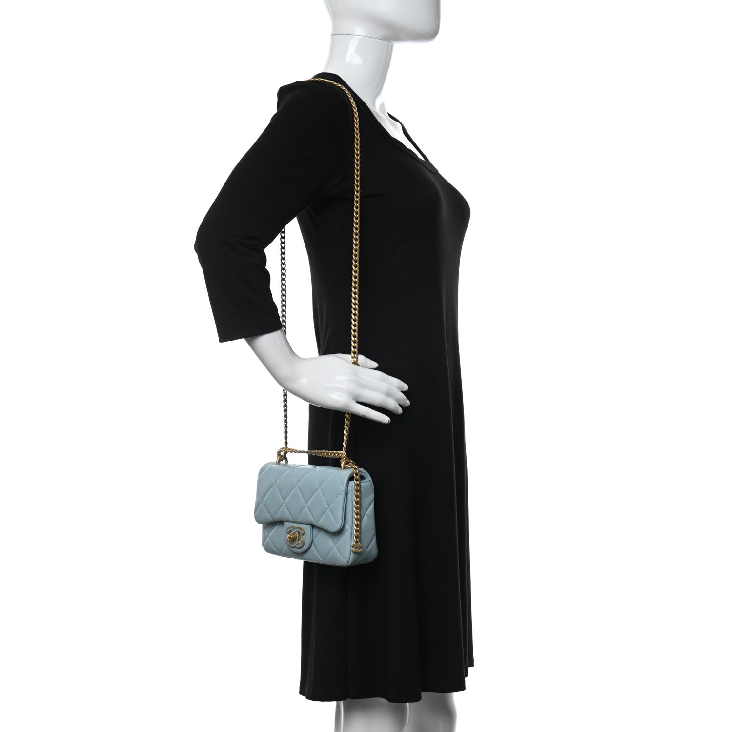 Chanel Lambskin Enamel Quilted Mini Pending CC Square Flap Light Blue 2 of 9